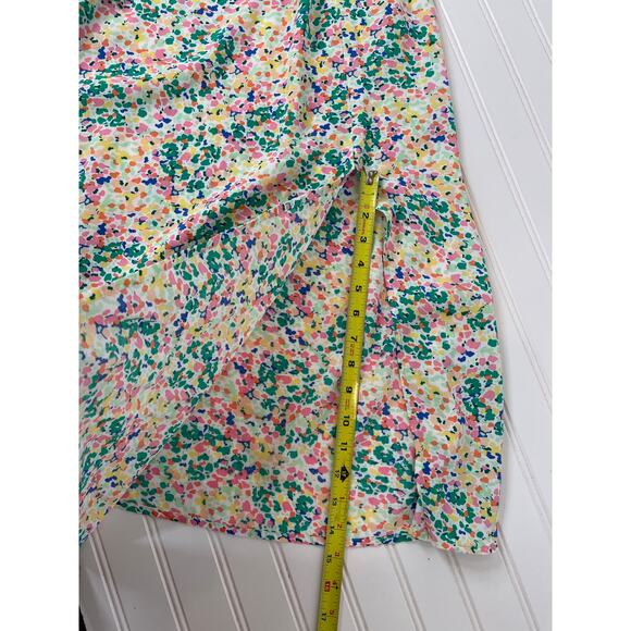 NWOT LOFT Ruffle Strap Midi Dress Green Pink Floral Summer Boho Silk Size 6 - Picture 6 of 8